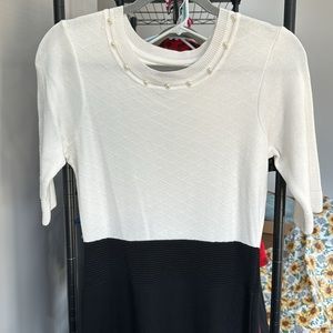 Beige and Black Half Sleeve Midi Dress